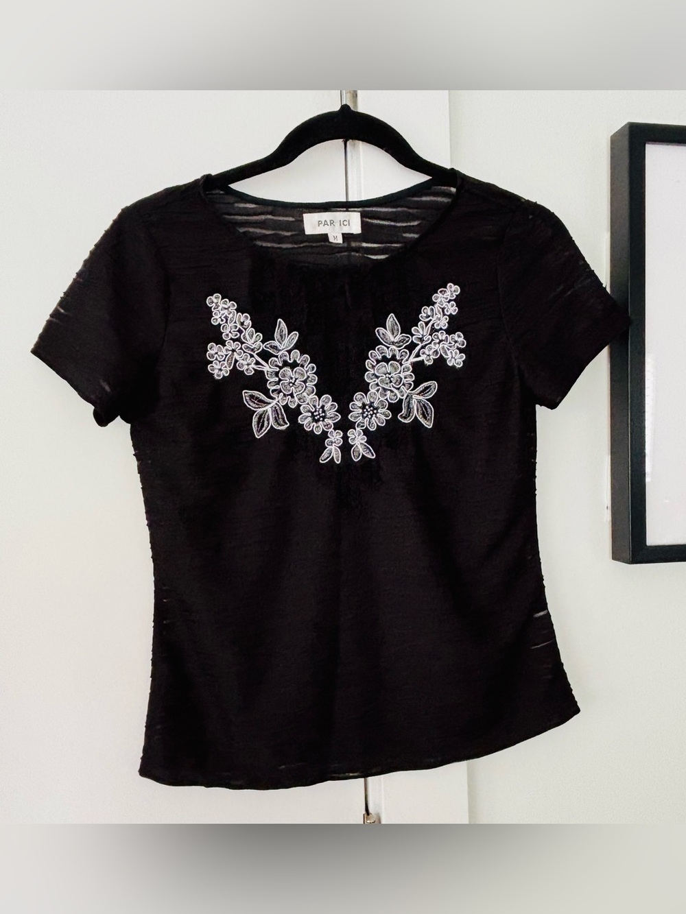 Par Ici Japan Black mesh SS top womens size medium